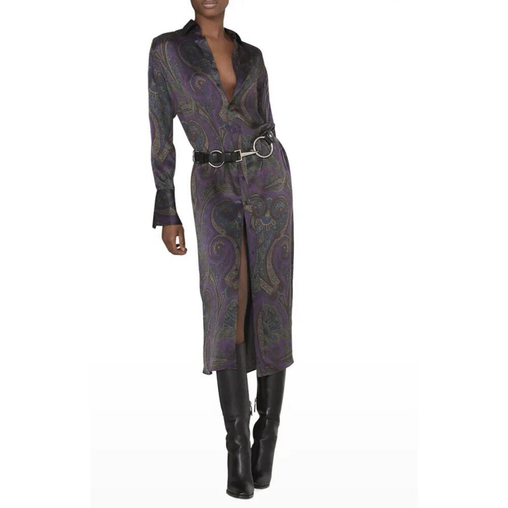 Ralph Lauren Collection Purple Label Maxi Shirt Dress Paisley Button Up Silk 4 S - Picture 2 of 12